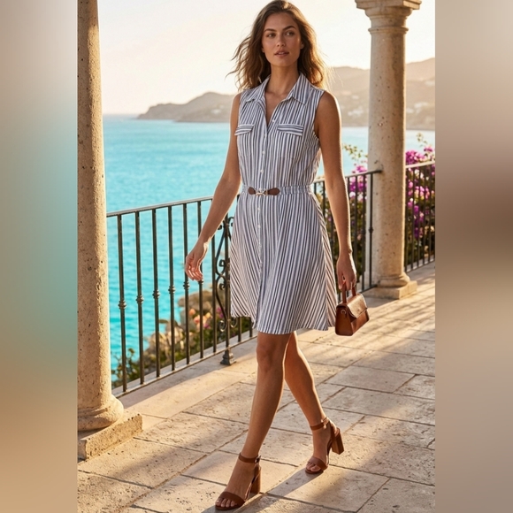 NWT Indigo Rose Striped Sleeveless Shirt Dress with Belt - Size M - Picture 16 of 16